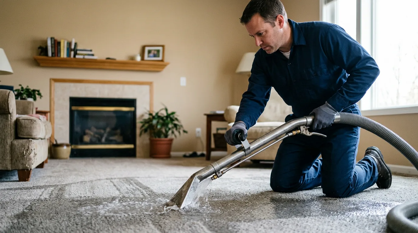 Water damage restoration technician working near Houstonia, MO
